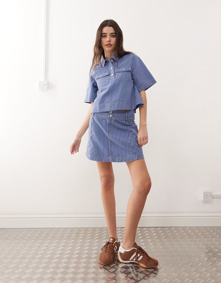 ASOS Reclaimed Vintage denim mini skirt co-ord in tonal blue pinstripe 