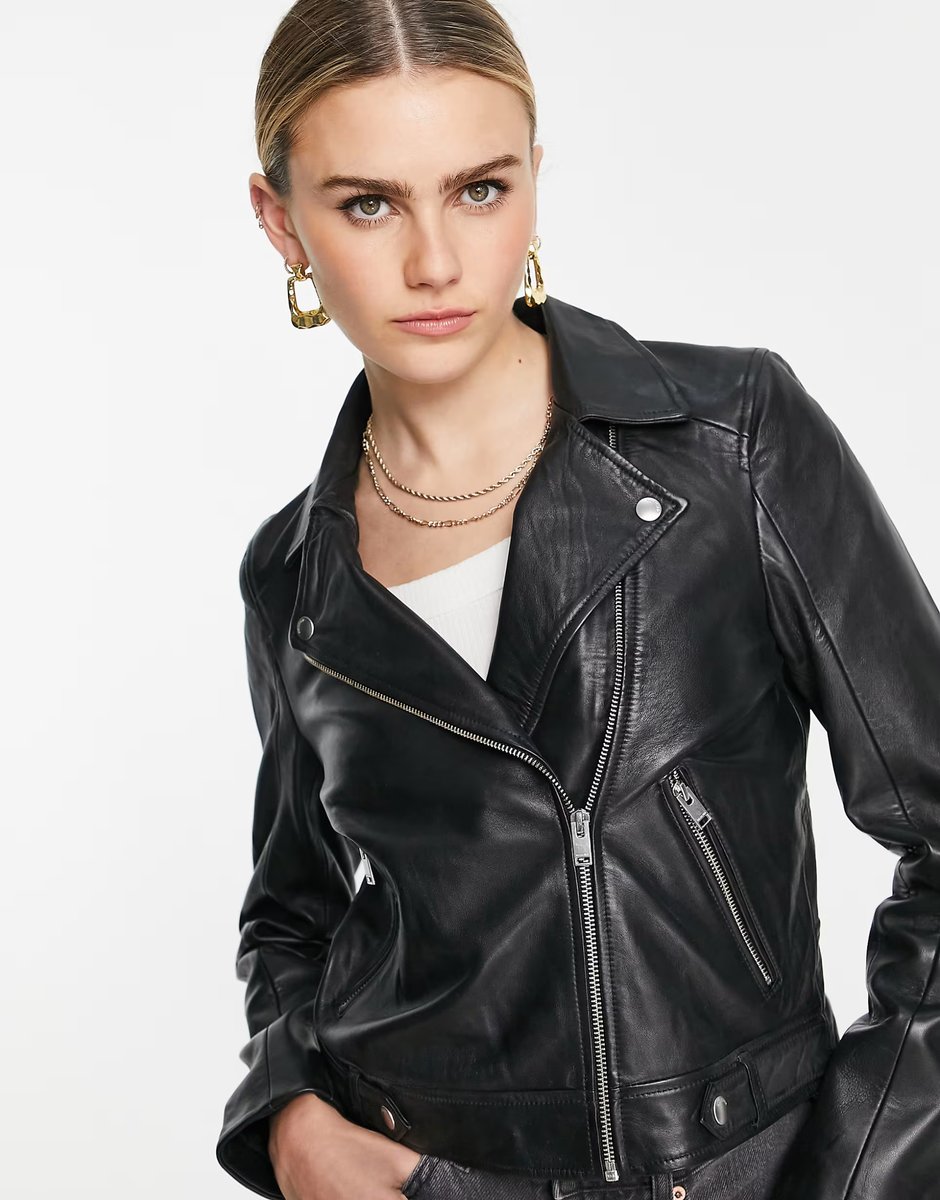 ASOS Selected Femme leather jacket in black - 3