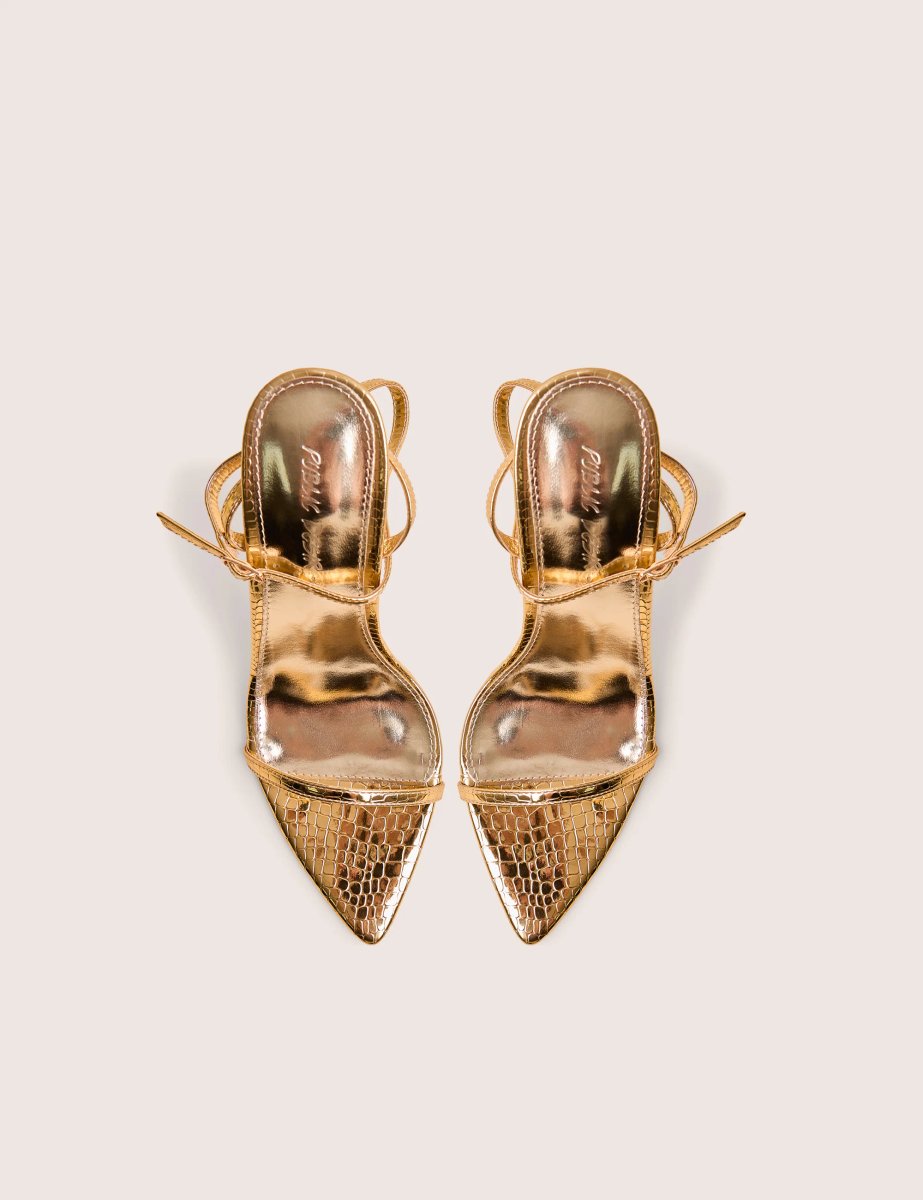 Public Desire Legacy Gold Croc Barely There Pointed Toe Gold Stiletto Heels - 2