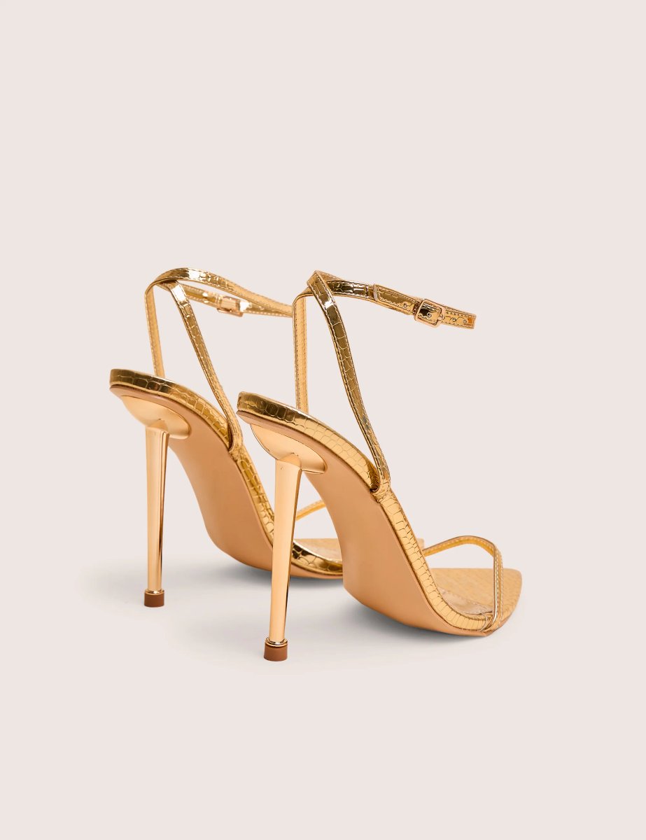 Public Desire Legacy Gold Croc Barely There Pointed Toe Gold Stiletto Heels - 3