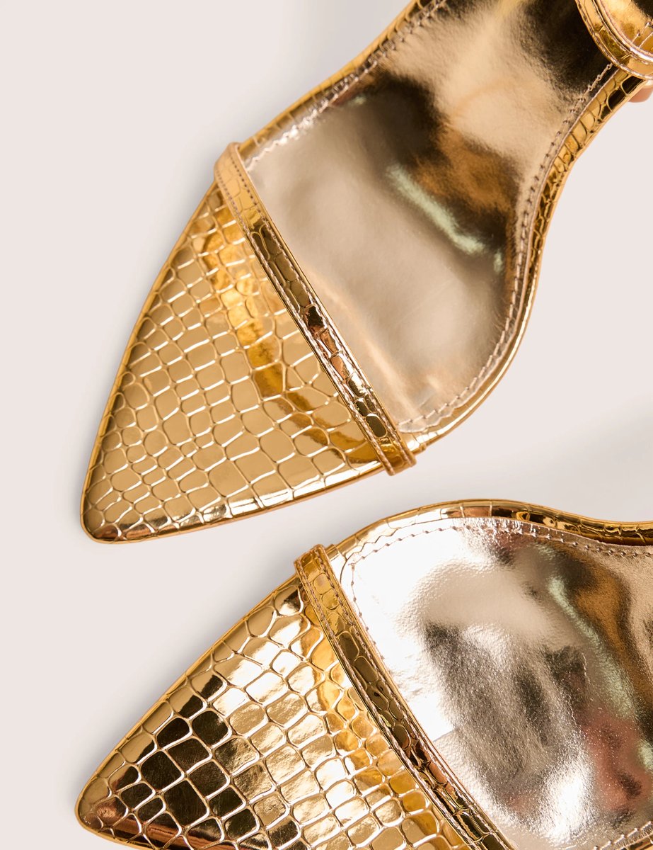 Public Desire Legacy Gold Croc Barely There Pointed Toe Gold Stiletto Heels - 4