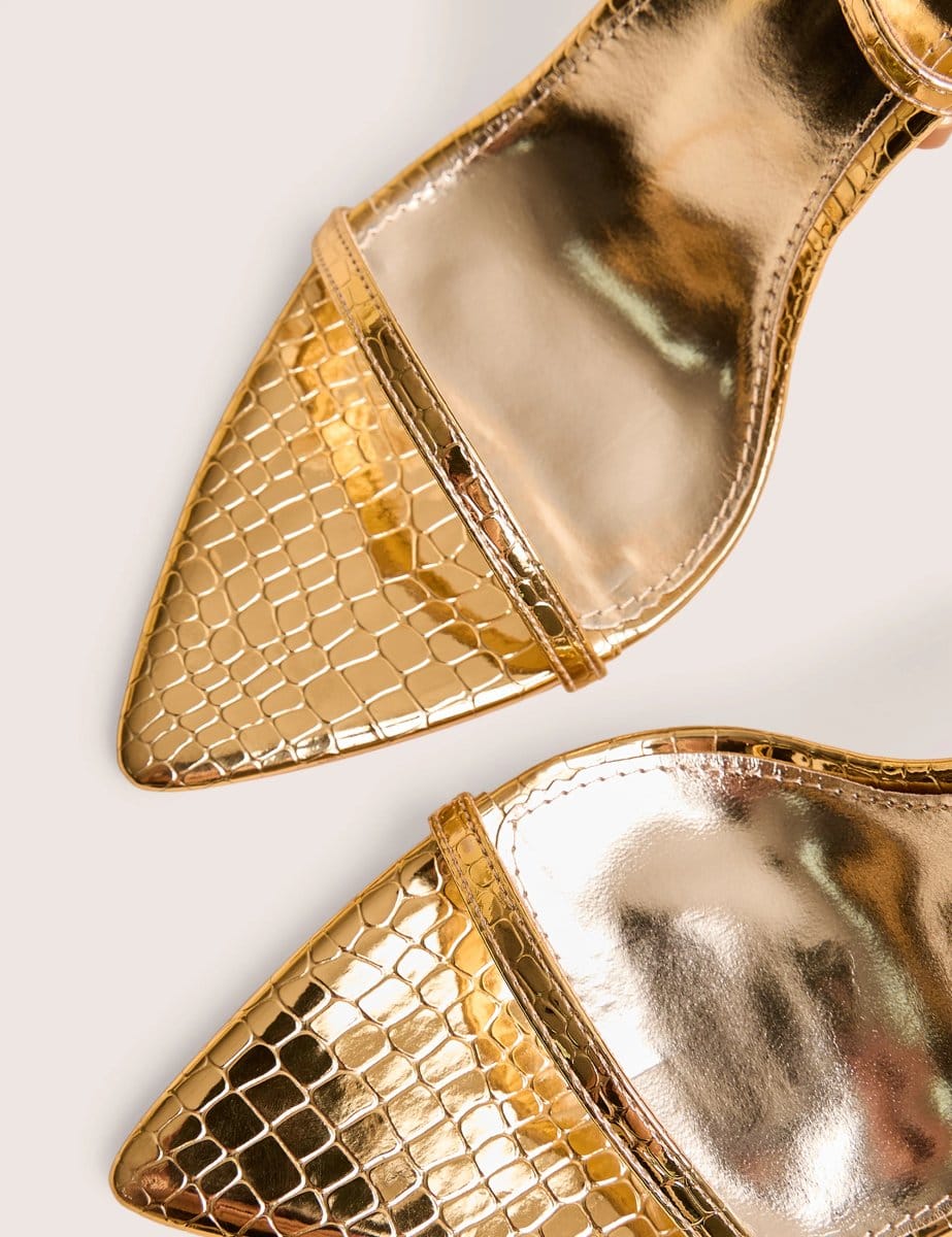 Public Desire Legacy Gold Croc Barely There Pointed Toe Gold Stiletto Heels - 4