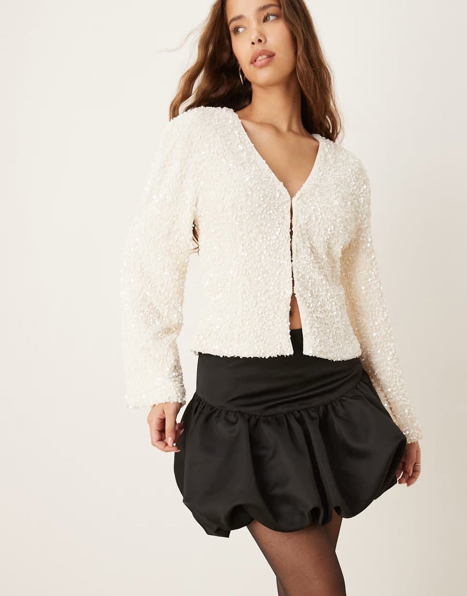 ASOS Gina Tricot satin dropped waist balloon mini skirt in black