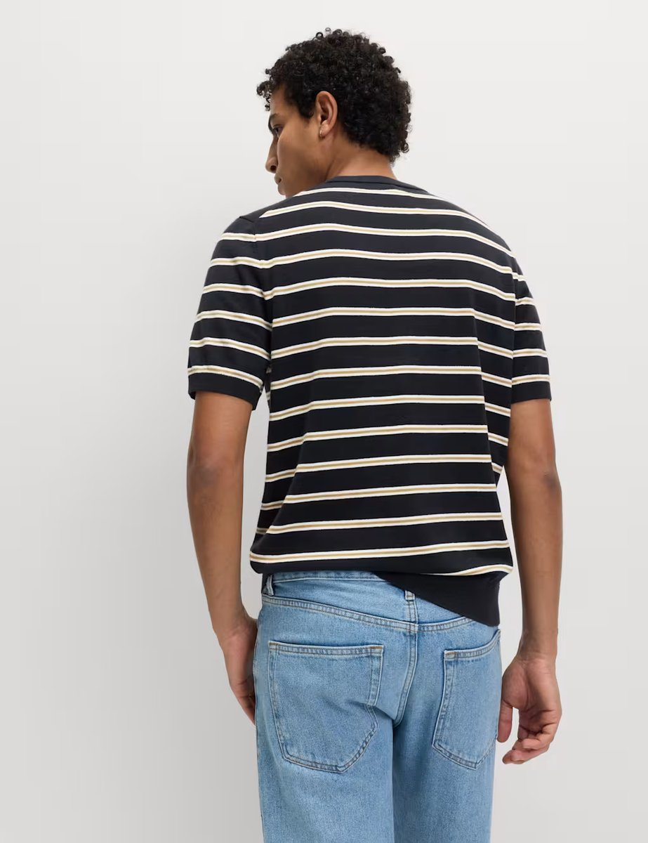 Marks & Spencer M&S Cotton Rich Striped Knitted T-Shirt Navy Mix - 4