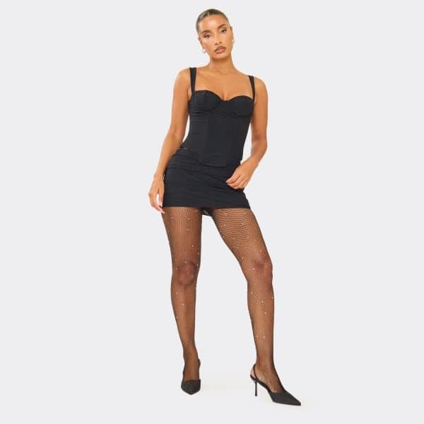 EGO Mid Waist Mini Skirt In Black Mesh, Women's Size UK 6