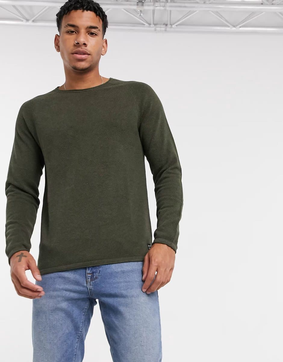 ASOS Jack & Jones Essentials jumper with raglan sleeve khaki