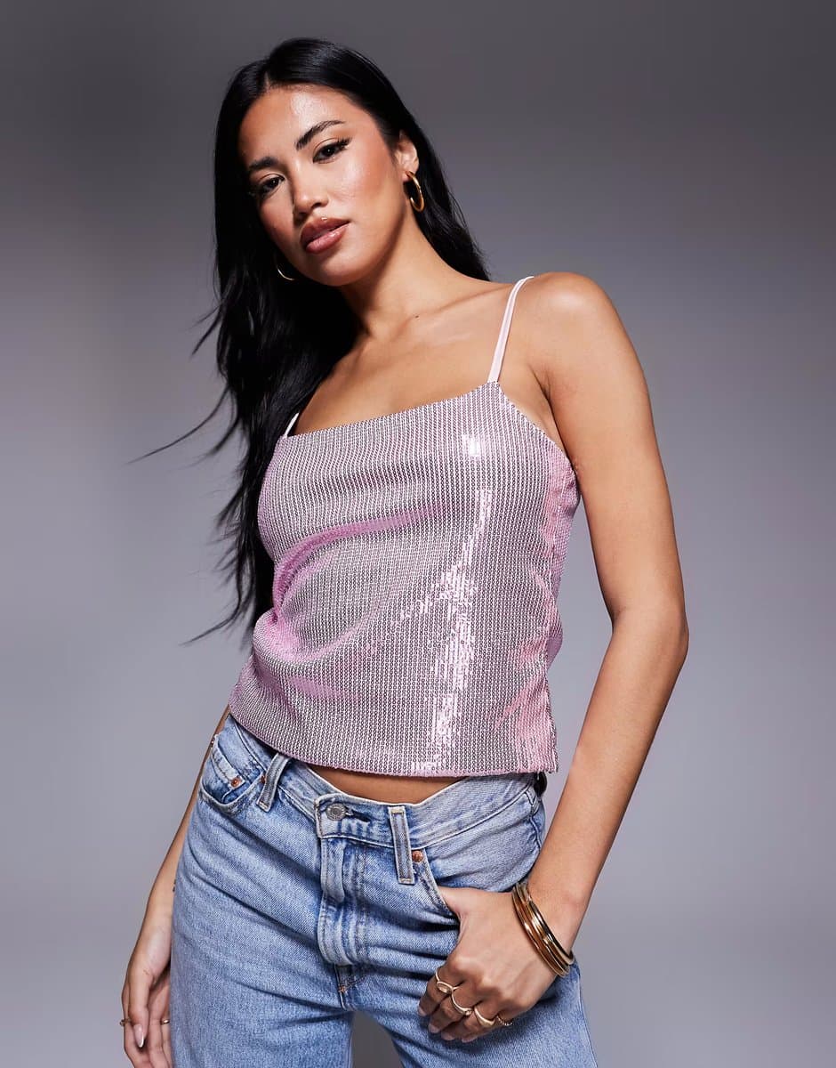ASOS ASOS DESIGN sequin cami top in pink