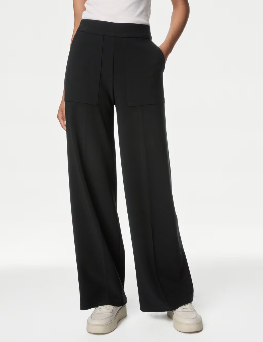 Marks & Spencer M&S Jersey Crepe Wide Leg Trousers Black - 3