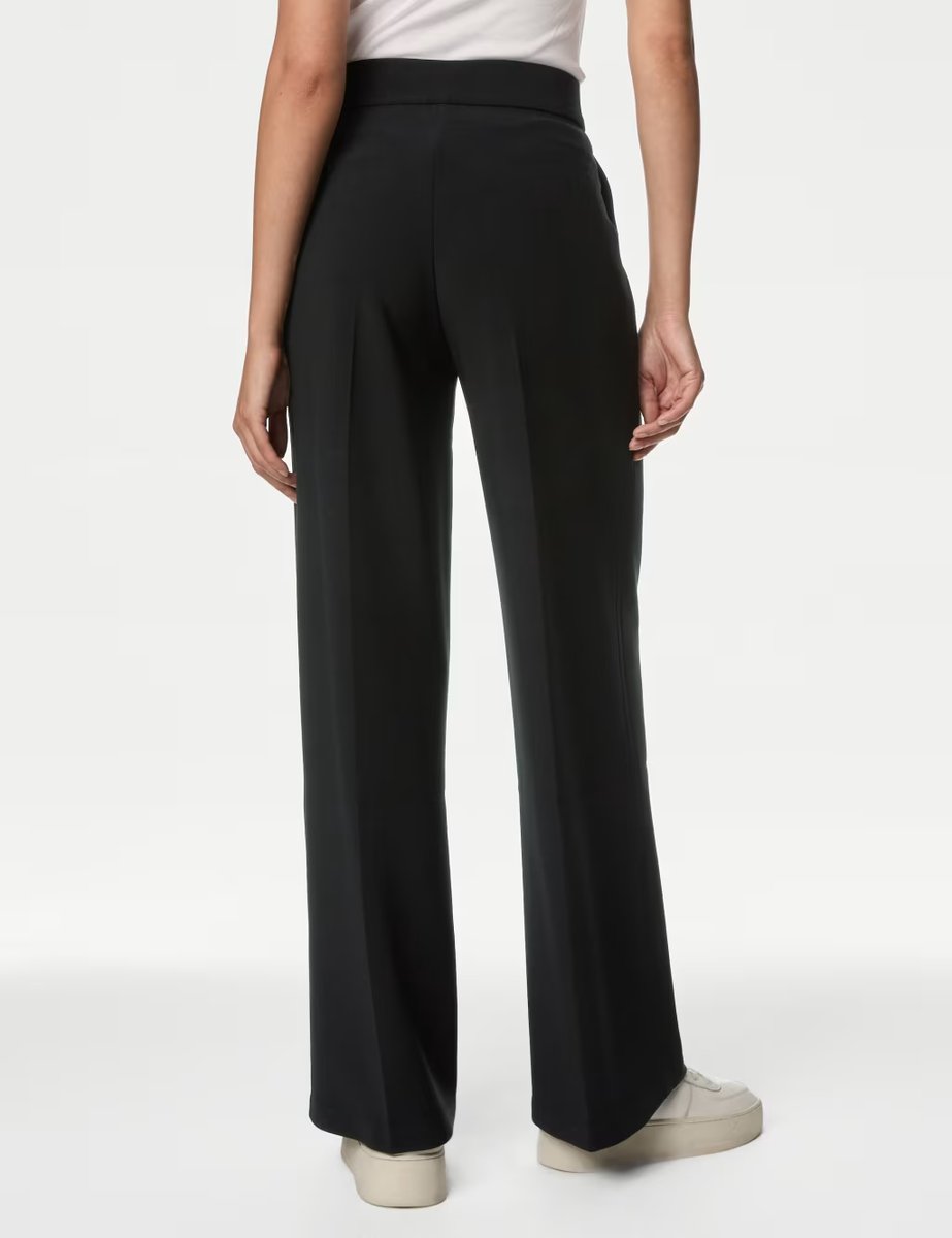 Marks & Spencer M&S Jersey Crepe Wide Leg Trousers Black - 4
