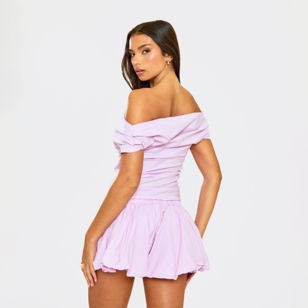 EGO Bardot Asymmetric Ruched Top In Pink Stripe, Women's Size UK 6 - 2