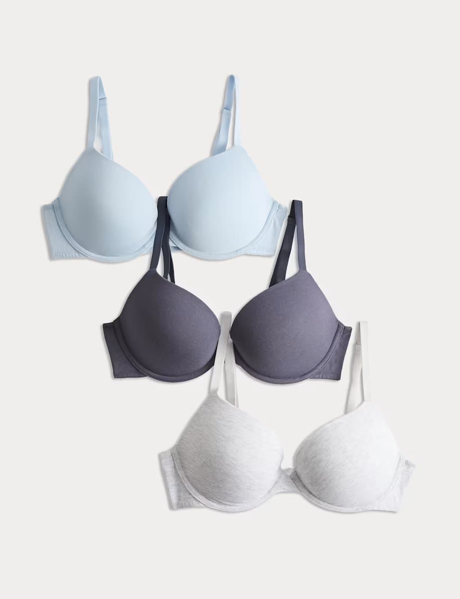 Marks & Spencer M&S 3pk Cotton Wired Push-Up Bras A-E Grey Mix