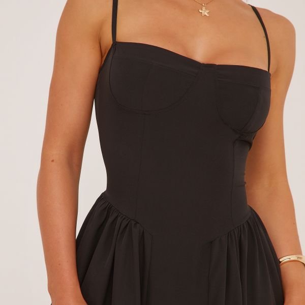 EGO Strappy Pleated Skater Midaxi Dress In Black, Women's Size UK 6 - 2