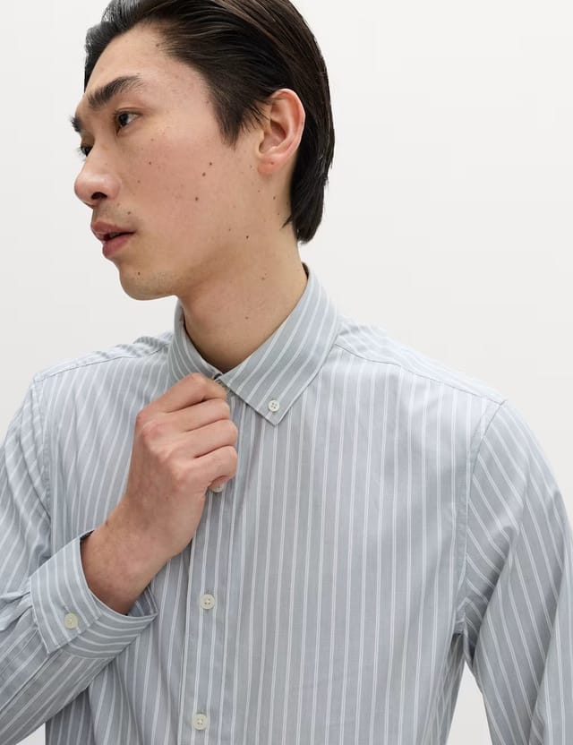 Marks & Spencer M&S Regular Fit Pure Cotton Striped Shirt Green Mix - 2