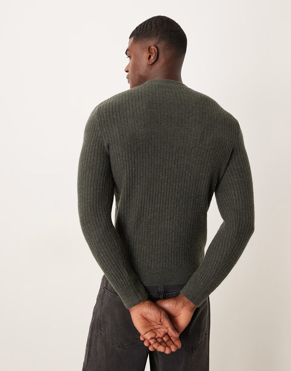ASOS Mango classic relaxed fit ribbed jumper in dark green - 3