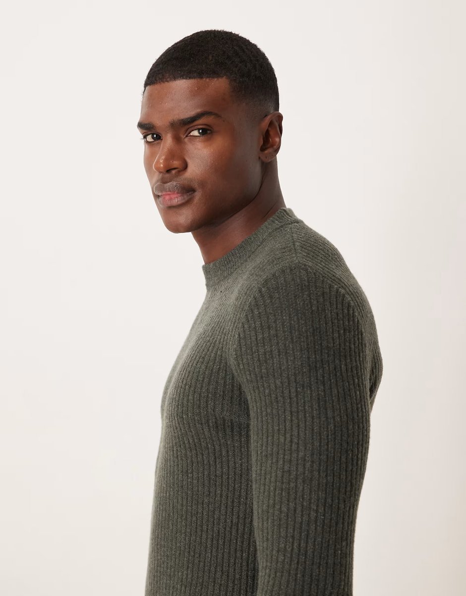 ASOS Mango classic relaxed fit ribbed jumper in dark green - 4