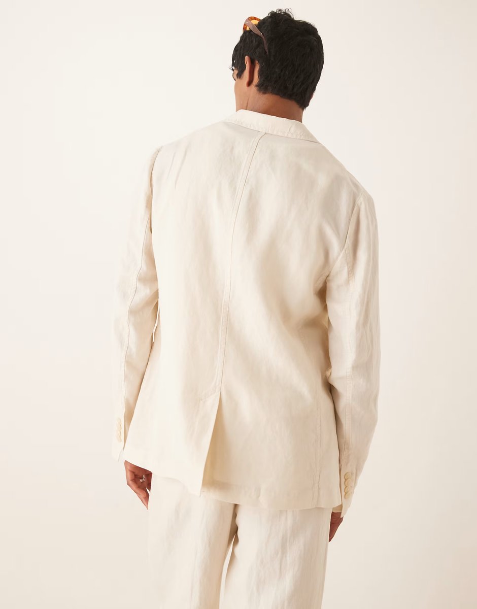 ASOS Mango linen mix relaxed fit blazer co-ord in ecru - 3