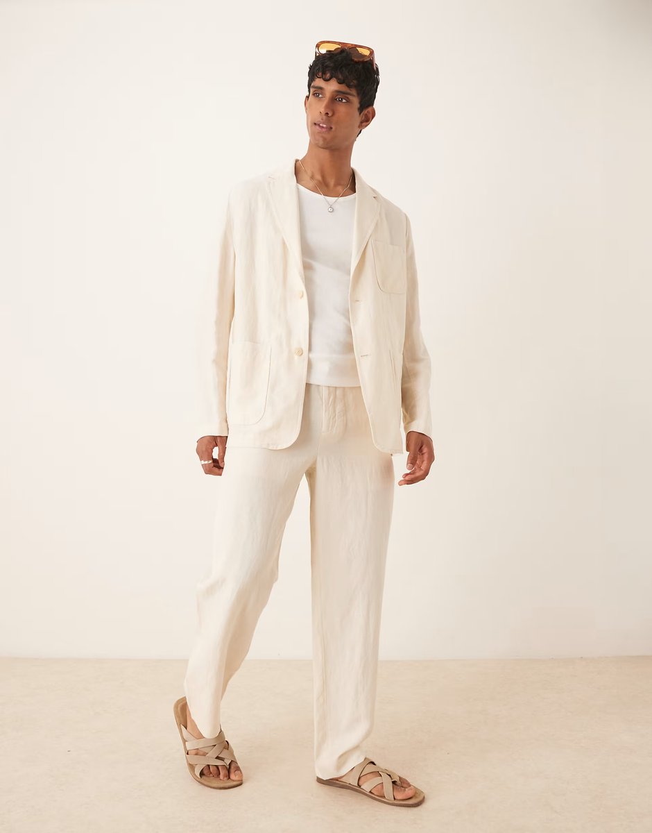 ASOS Mango linen mix relaxed fit blazer co-ord in ecru - 4