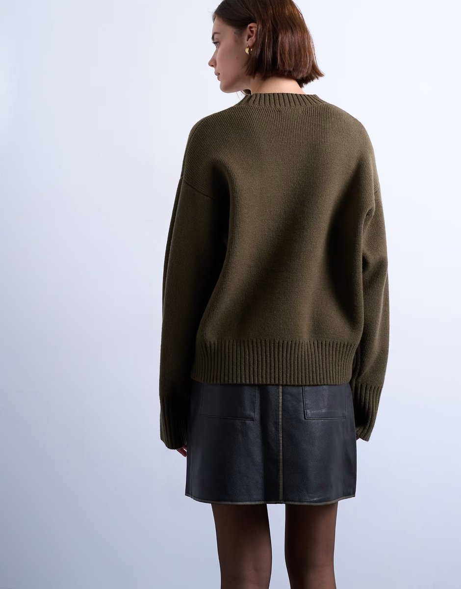 ASOS Topshop faux leather denim style v front mini skirt in washed dark brown - 2