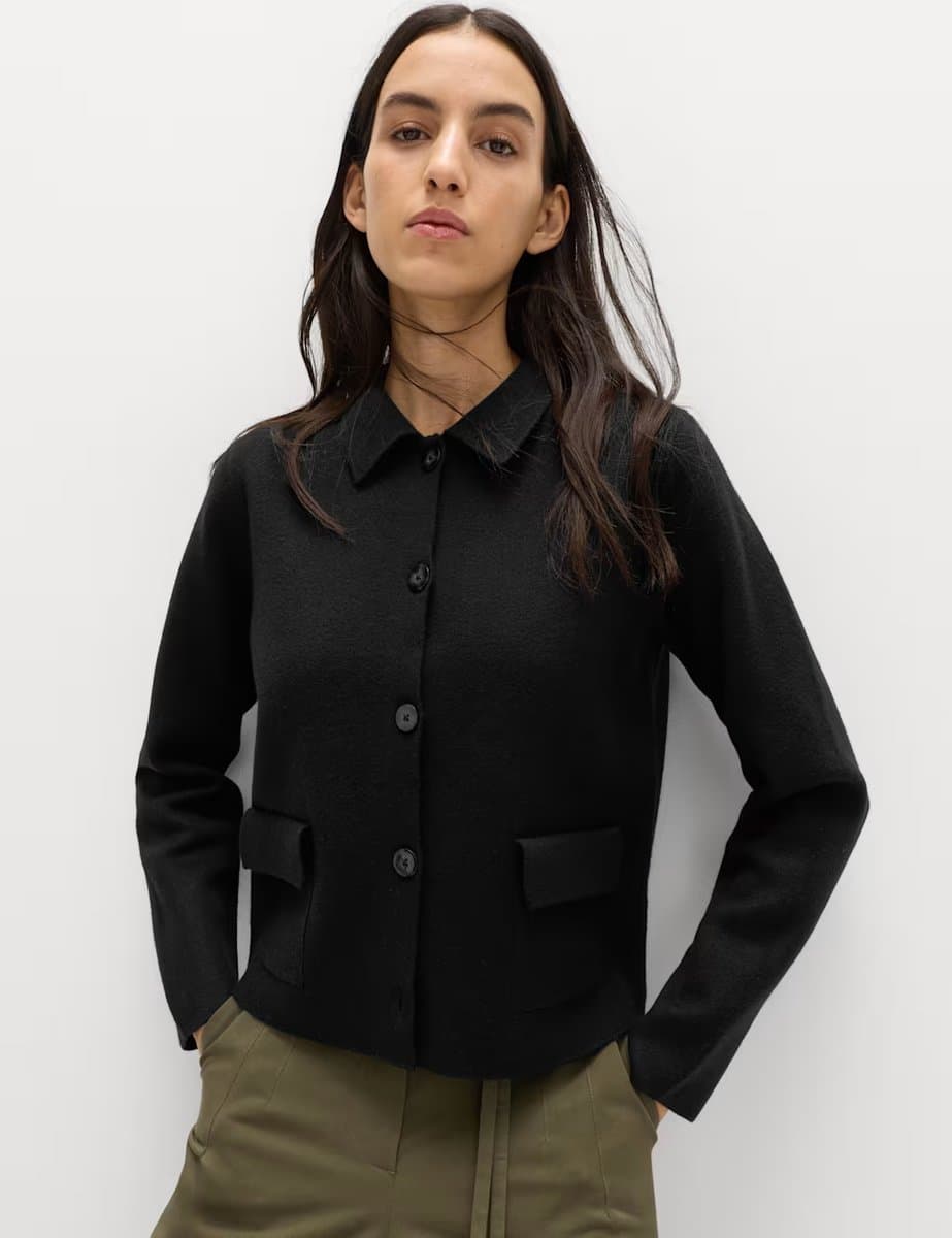 Marks & Spencer M&S Air-Yarn Pocket Detail Knitted Jacket in Black