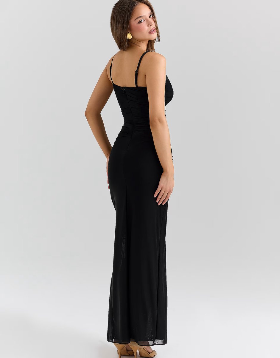 ASOS House of CB Lini black mesh maxi dress in black - 2