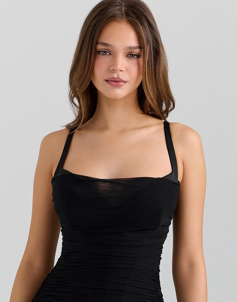 ASOS House of CB Lini black mesh maxi dress in black - 3