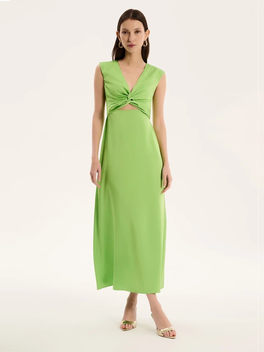 OMNES Marin Twist Satin Dress in Green