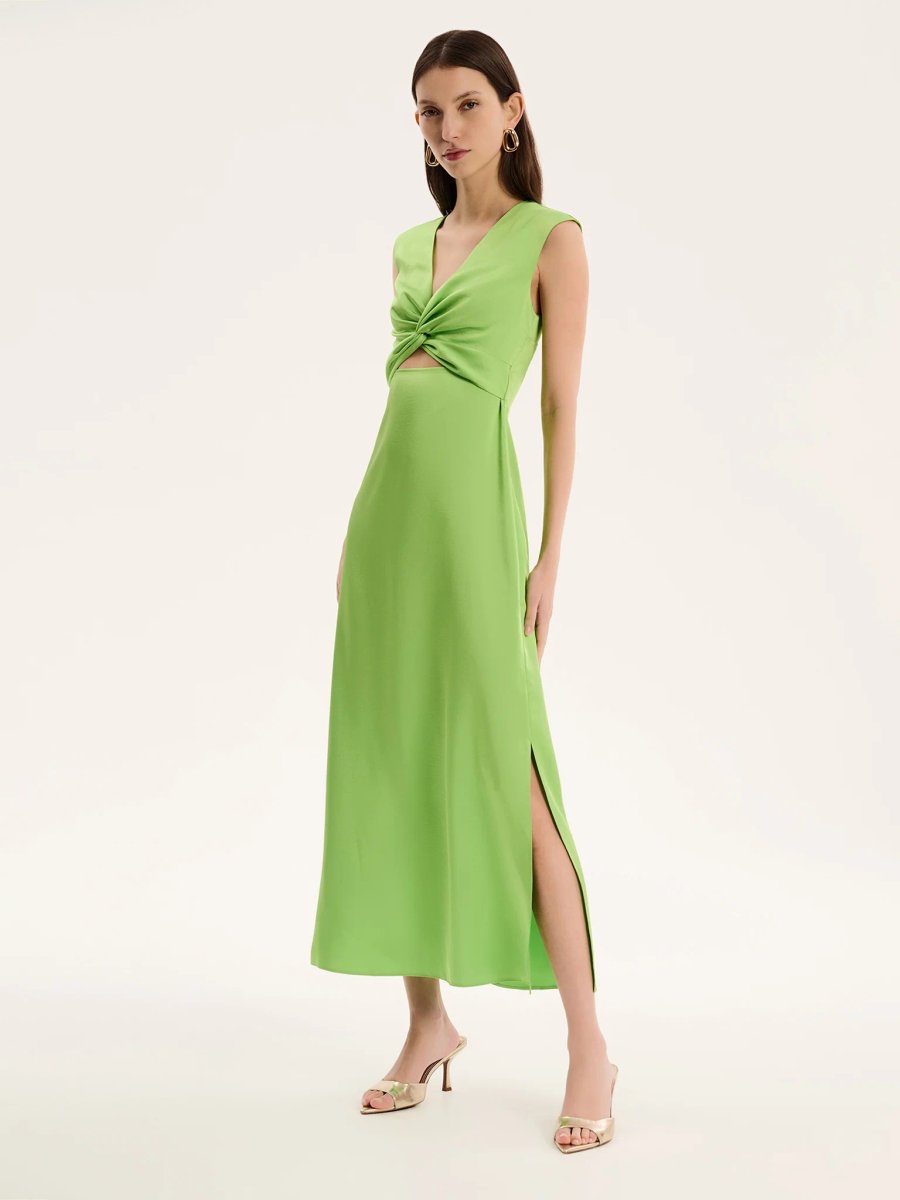 OMNES Marin Twist Satin Dress in Green - 2