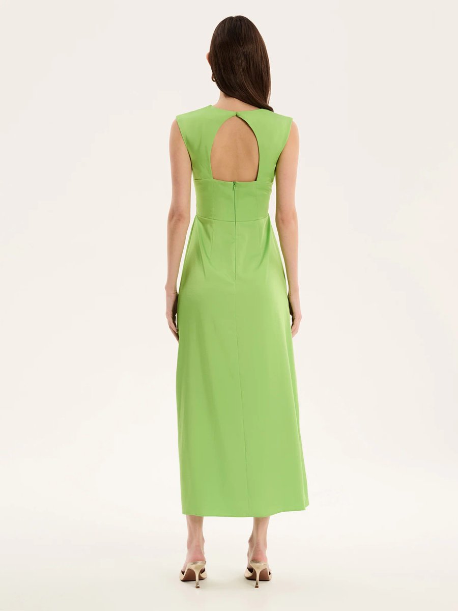 OMNES Marin Twist Satin Dress in Green - 3