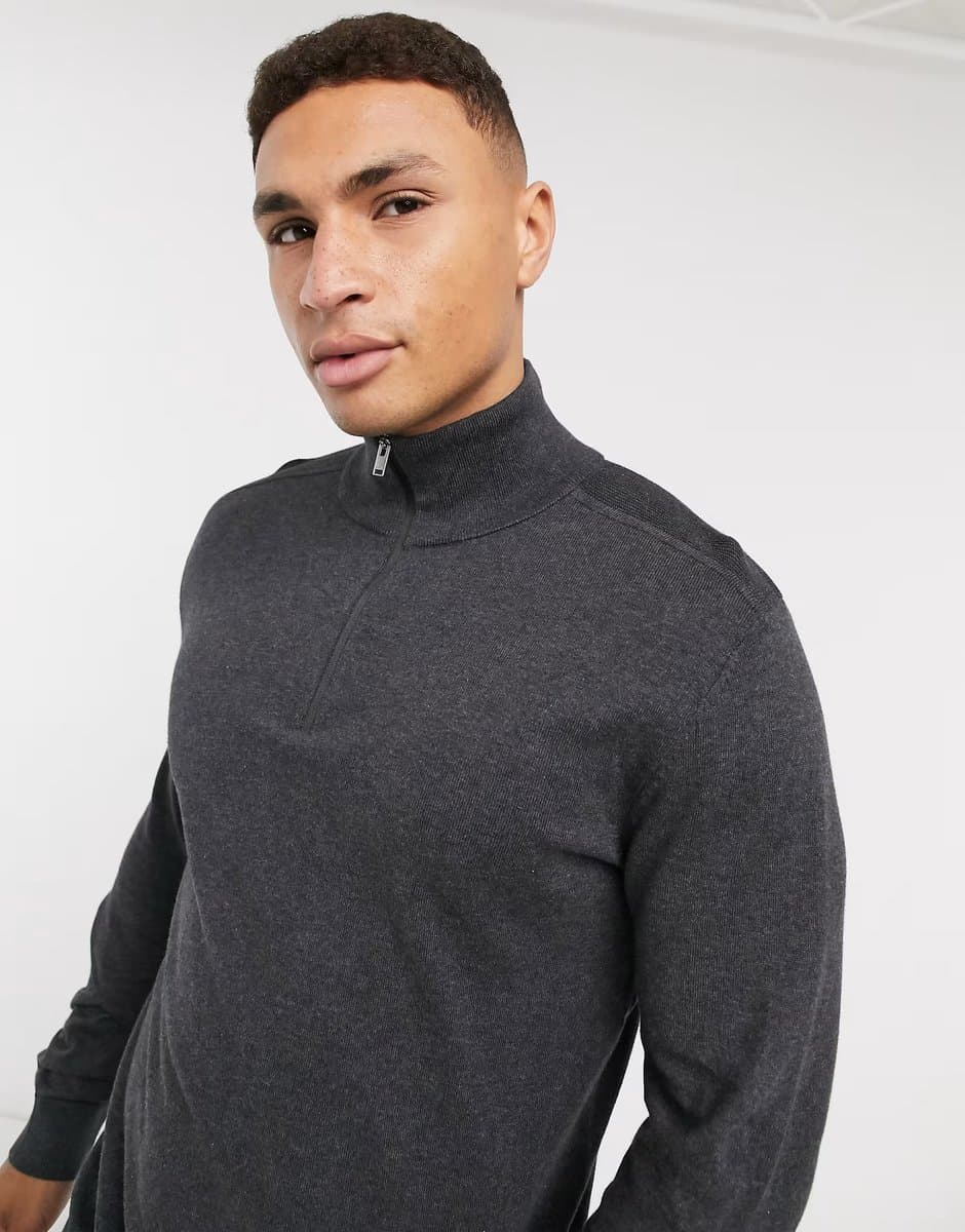 ASOS Selected quarter zip jumper in dark grey