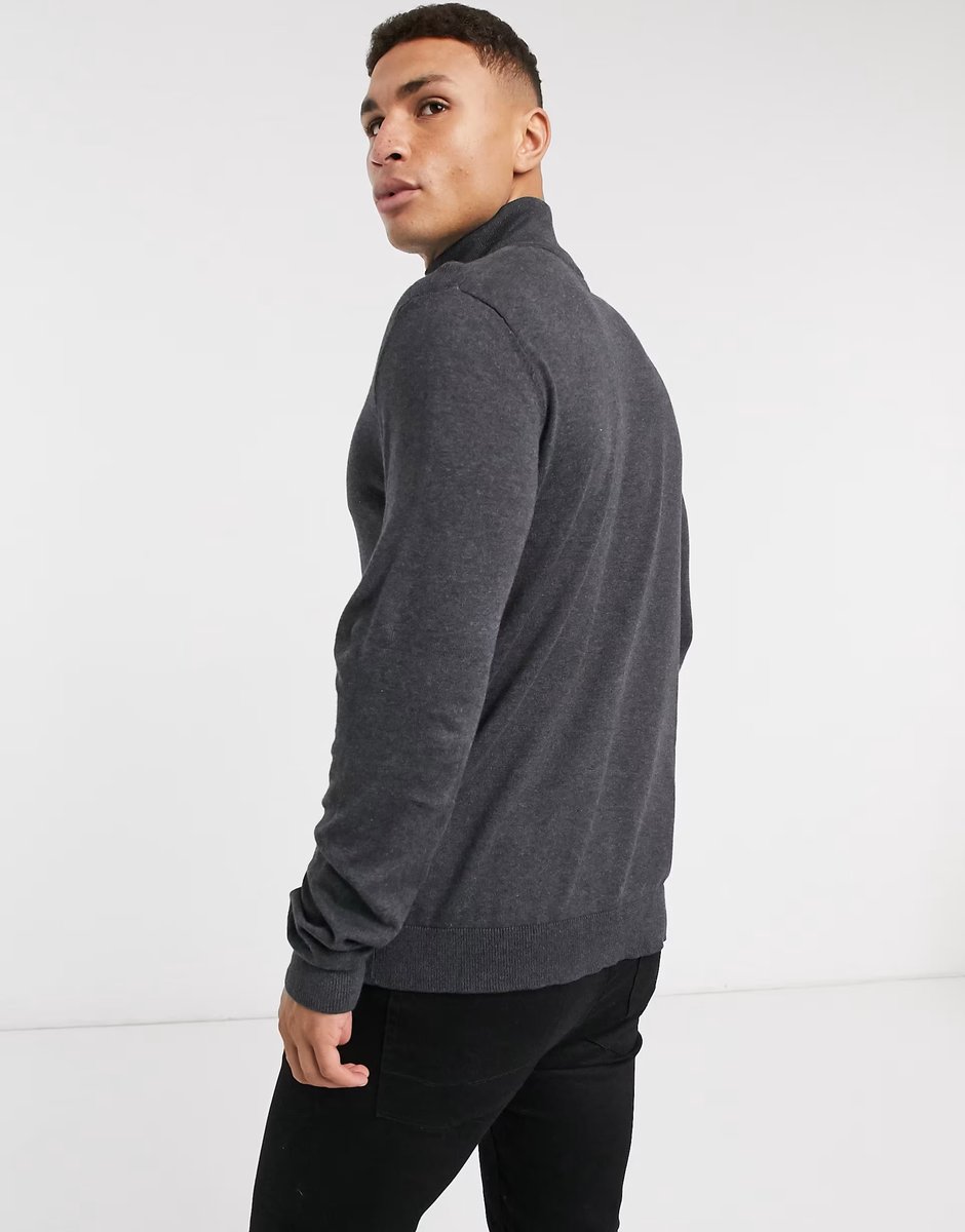 ASOS Selected quarter zip jumper in dark grey - 2