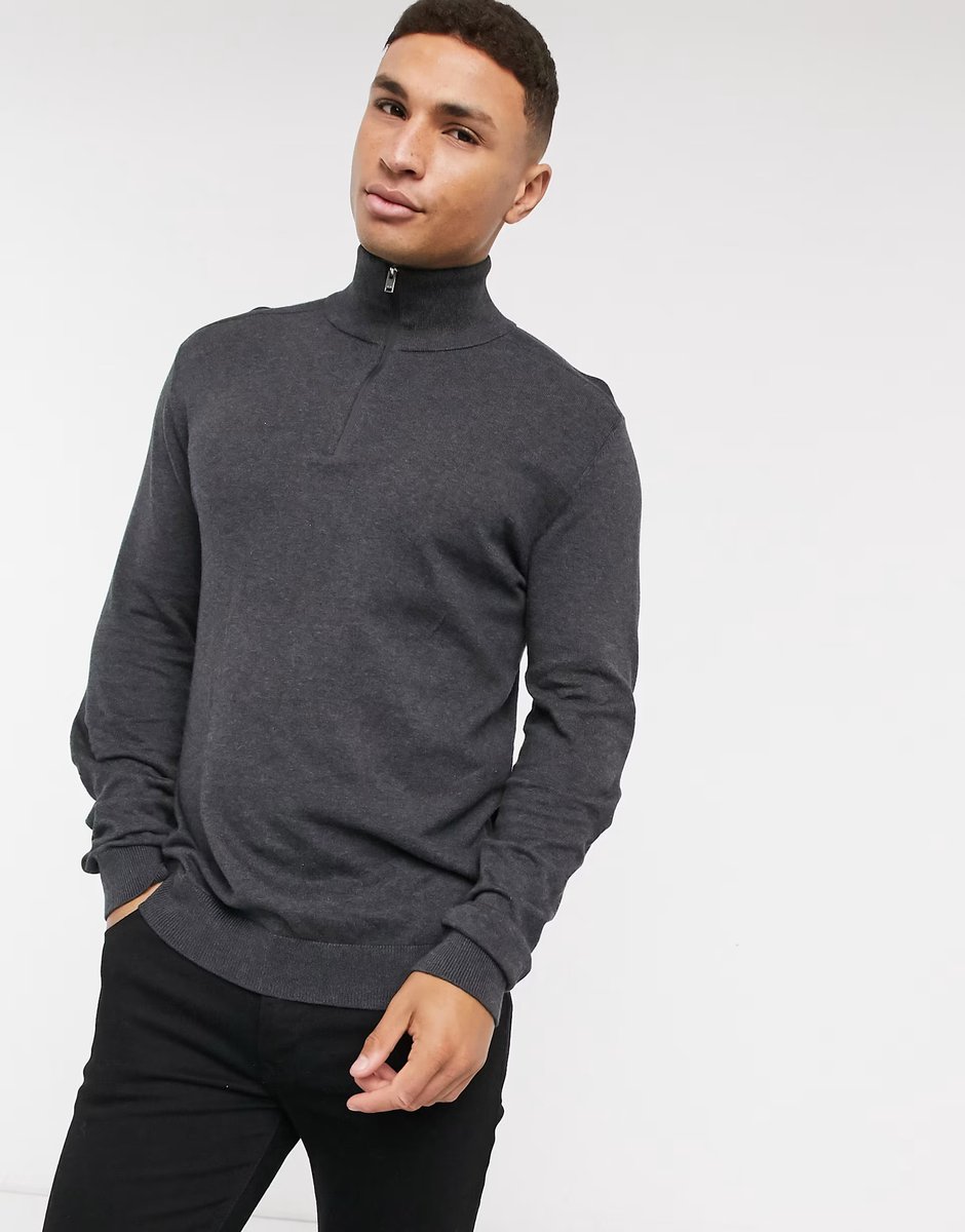 ASOS Selected quarter zip jumper in dark grey - 3