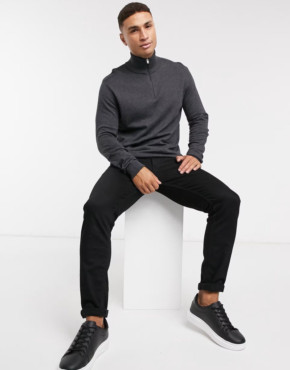 ASOS Selected quarter zip jumper in dark grey - 4
