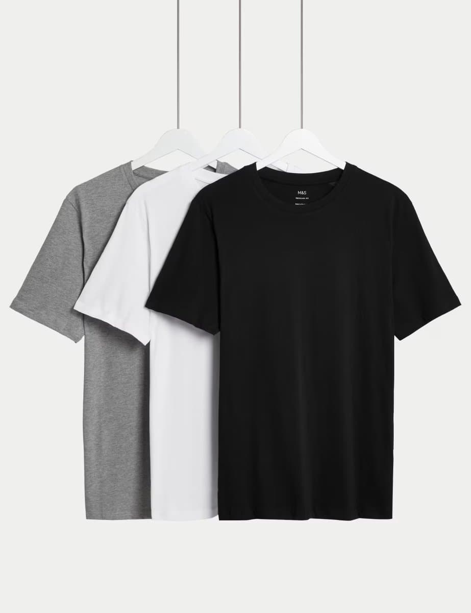 Marks & Spencer M&S Crew Neck T-Shirts in Grey Mix