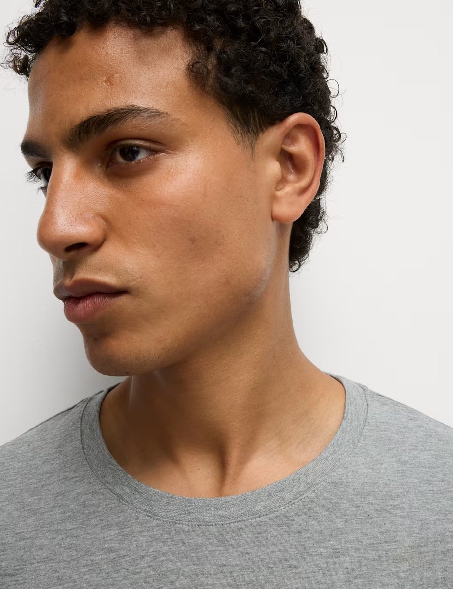 Marks & Spencer M&S 3 Pack Pure Cotton Crew Neck T-Shirts Grey Mix - 2