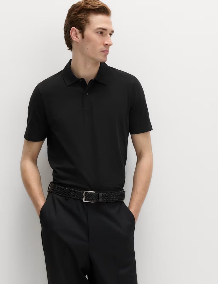 Marks & Spencer M&S Pure Cotton Jersey Polo Shirt Black