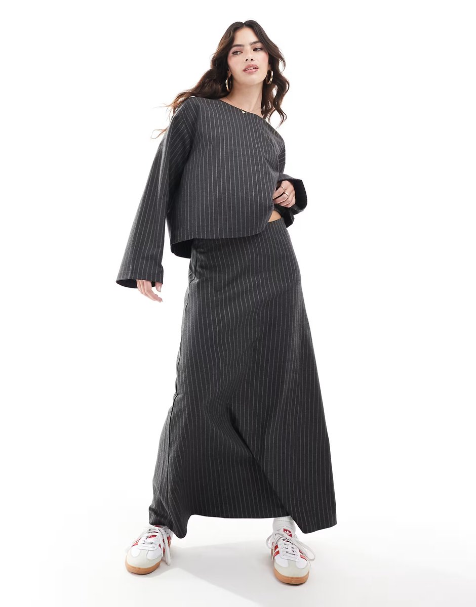 ASOS Object long sleeved top co-ord in grey pinstripe - 2