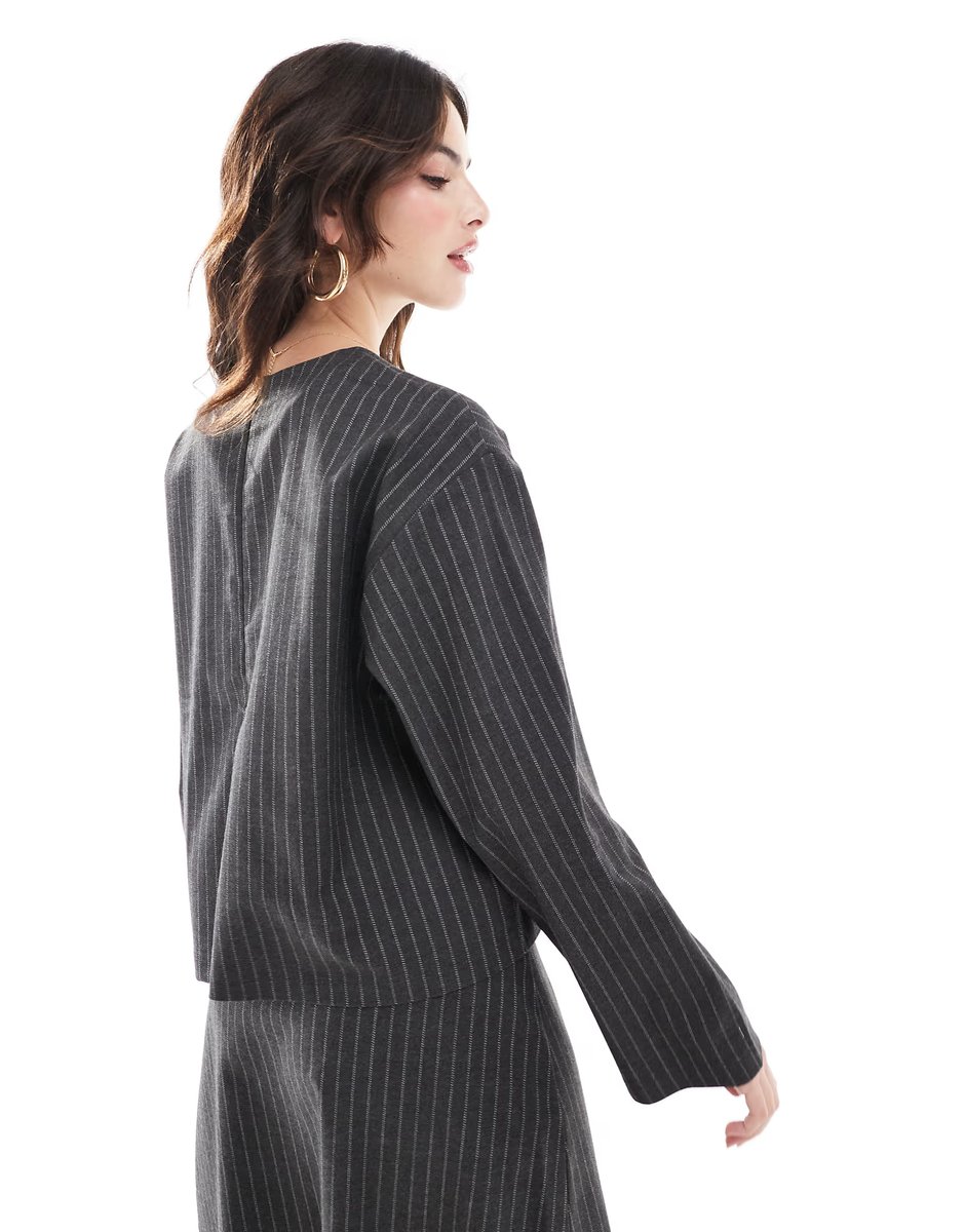 ASOS Object long sleeved top co-ord in grey pinstripe - 4
