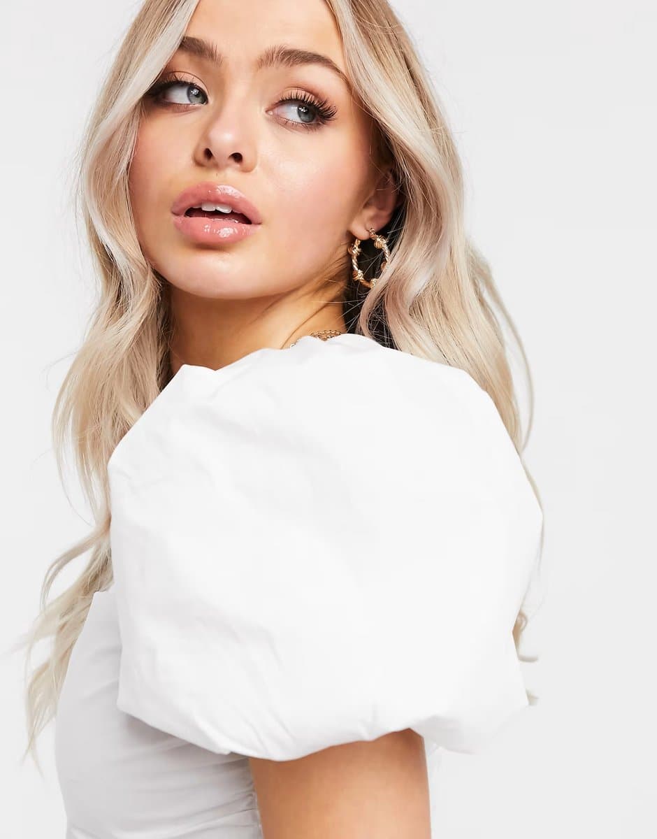 ASOS Missguided poplin blouse with puff sleeves in white