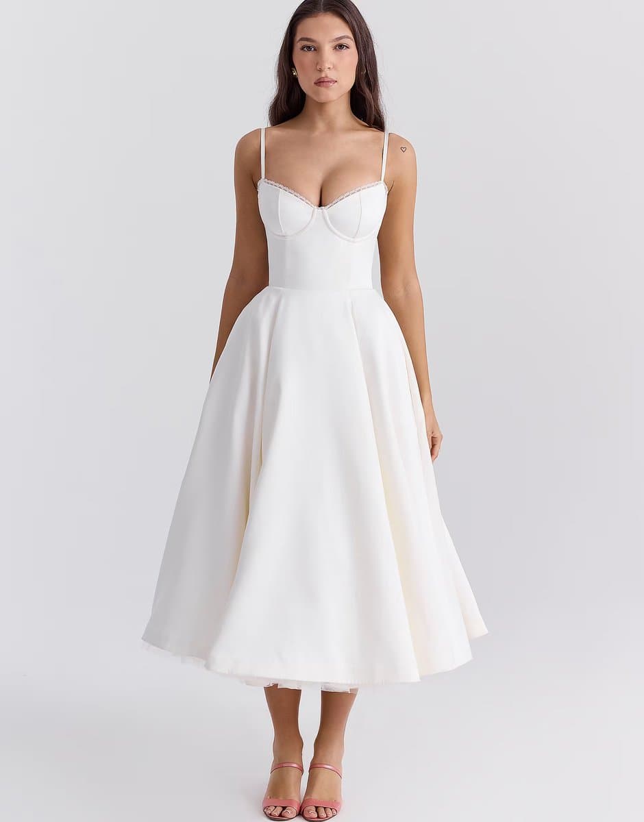 ASOS House of CB Mademoiselle tulle midi dress in white