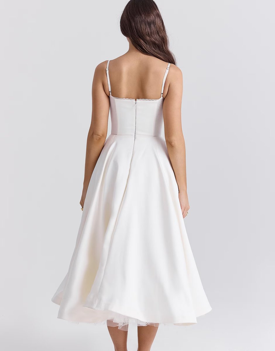 ASOS House of CB Mademoiselle tulle midi dress in white - 3