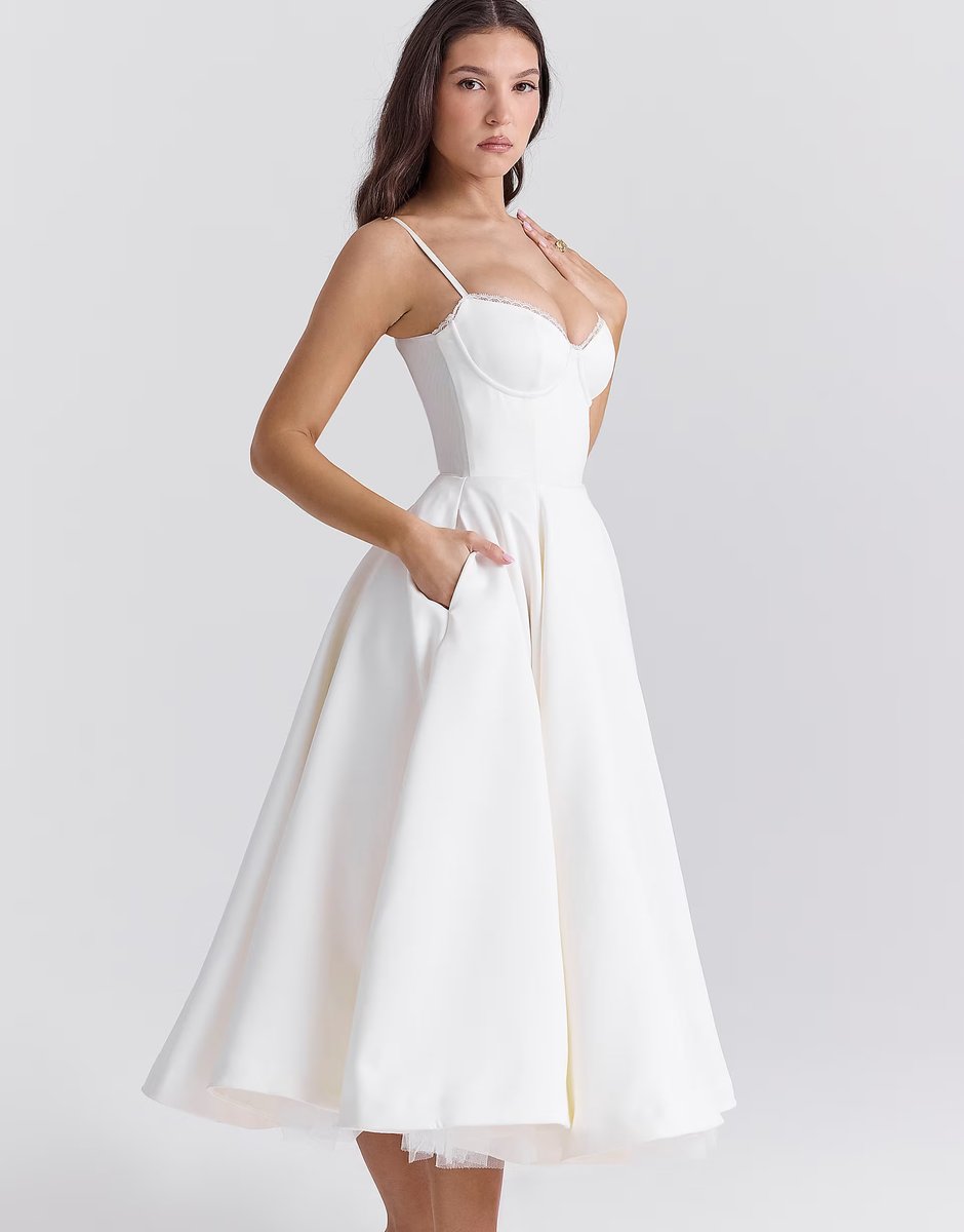 ASOS House of CB Mademoiselle tulle midi dress in white - 4