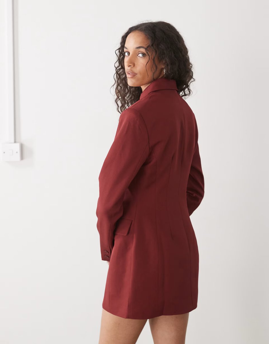 ASOS Lioness Cheri structured button front tailored blazer mini dress in red - 4