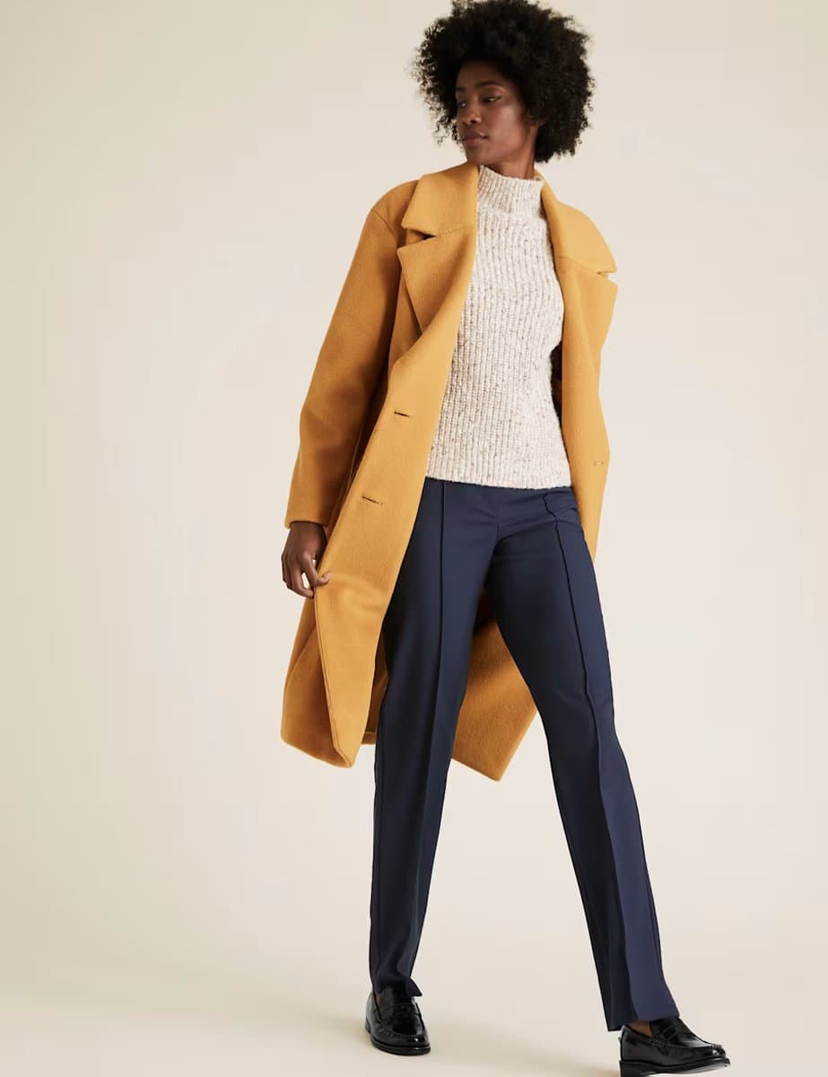 Marks & Spencer M&S High Waisted Straight Leg Trousers in Dark Ochre