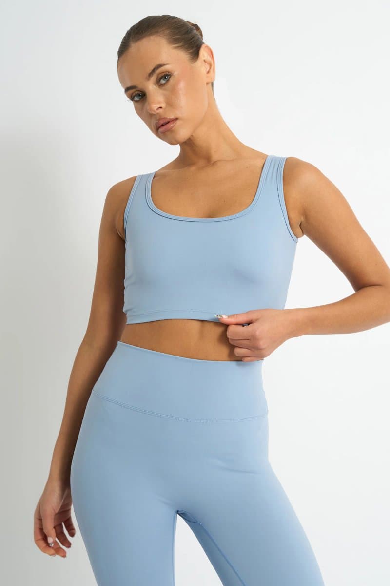 Kaiia Kaiia Sculpt Square Neck Crop Top Light Blue