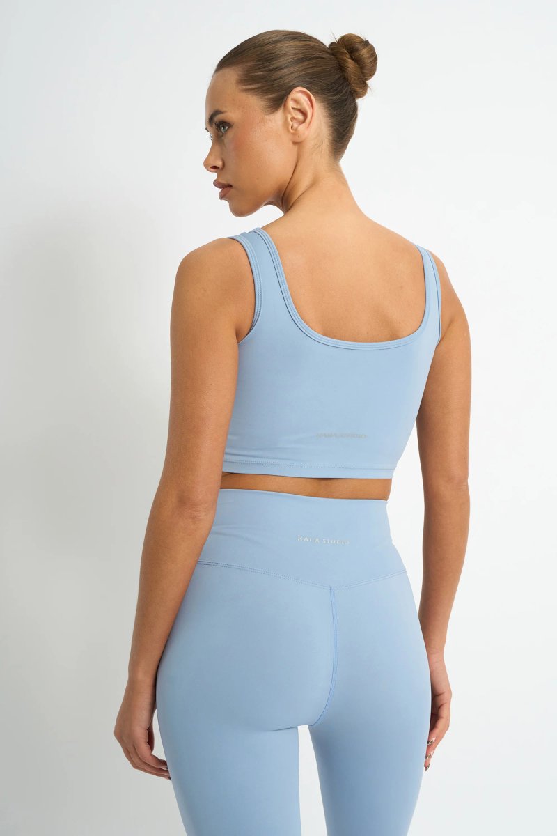 Kaiia Kaiia Sculpt Square Neck Crop Top Light Blue - 2
