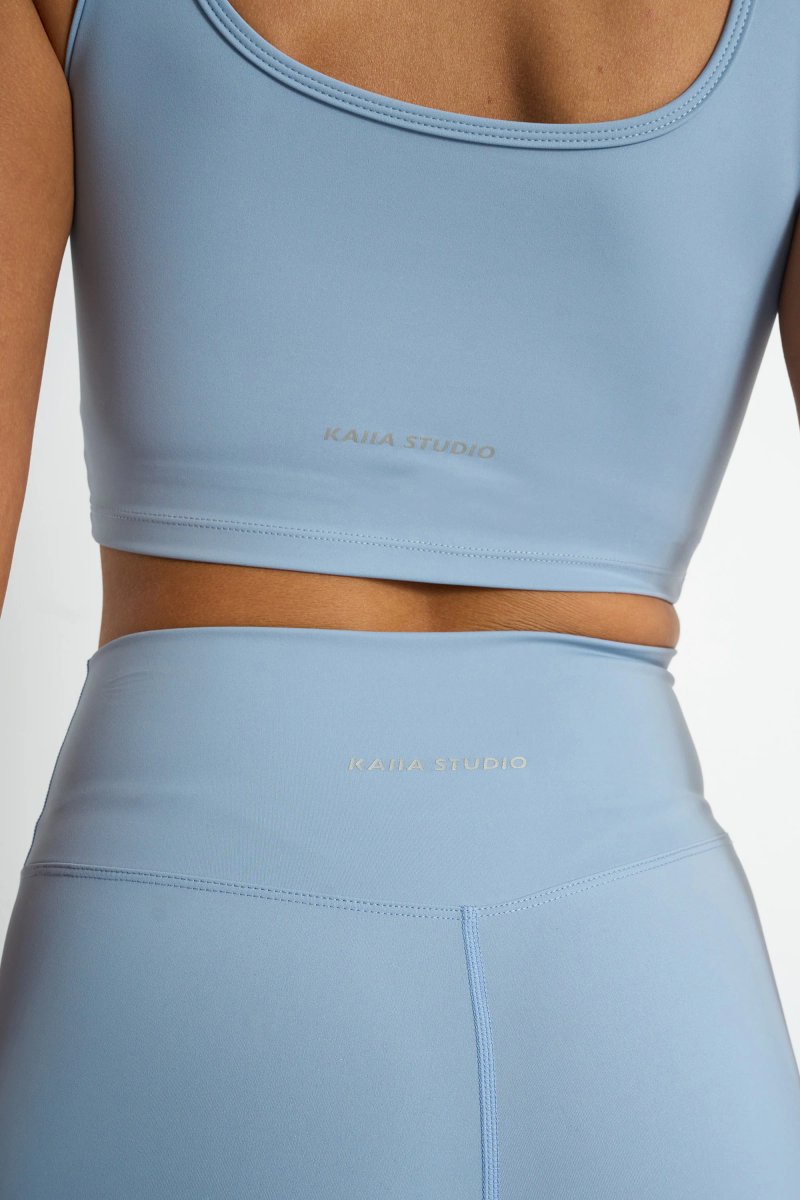 Kaiia Kaiia Sculpt Square Neck Crop Top Light Blue - 4
