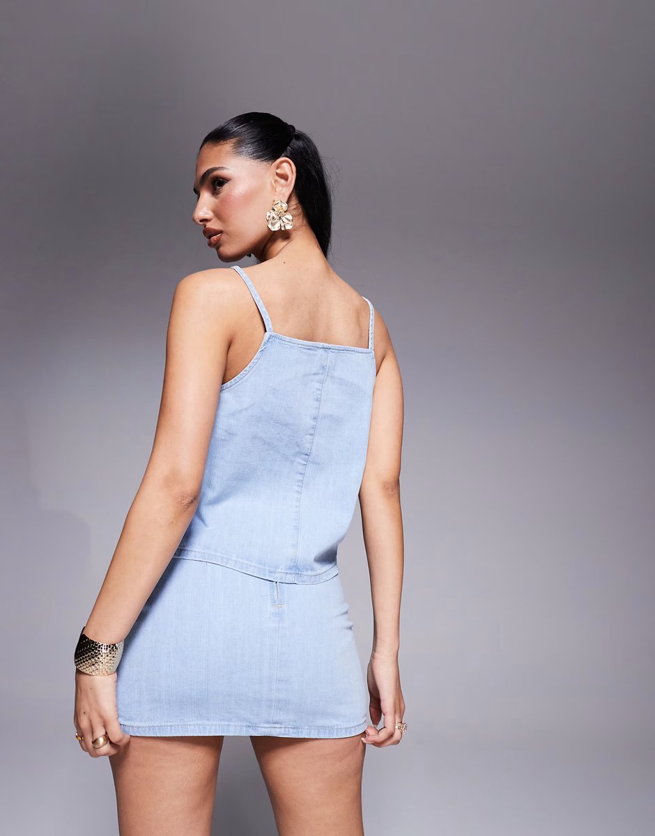 ASOS ASOS DESIGN denim micro skirt co-ord in bleach wash - 3