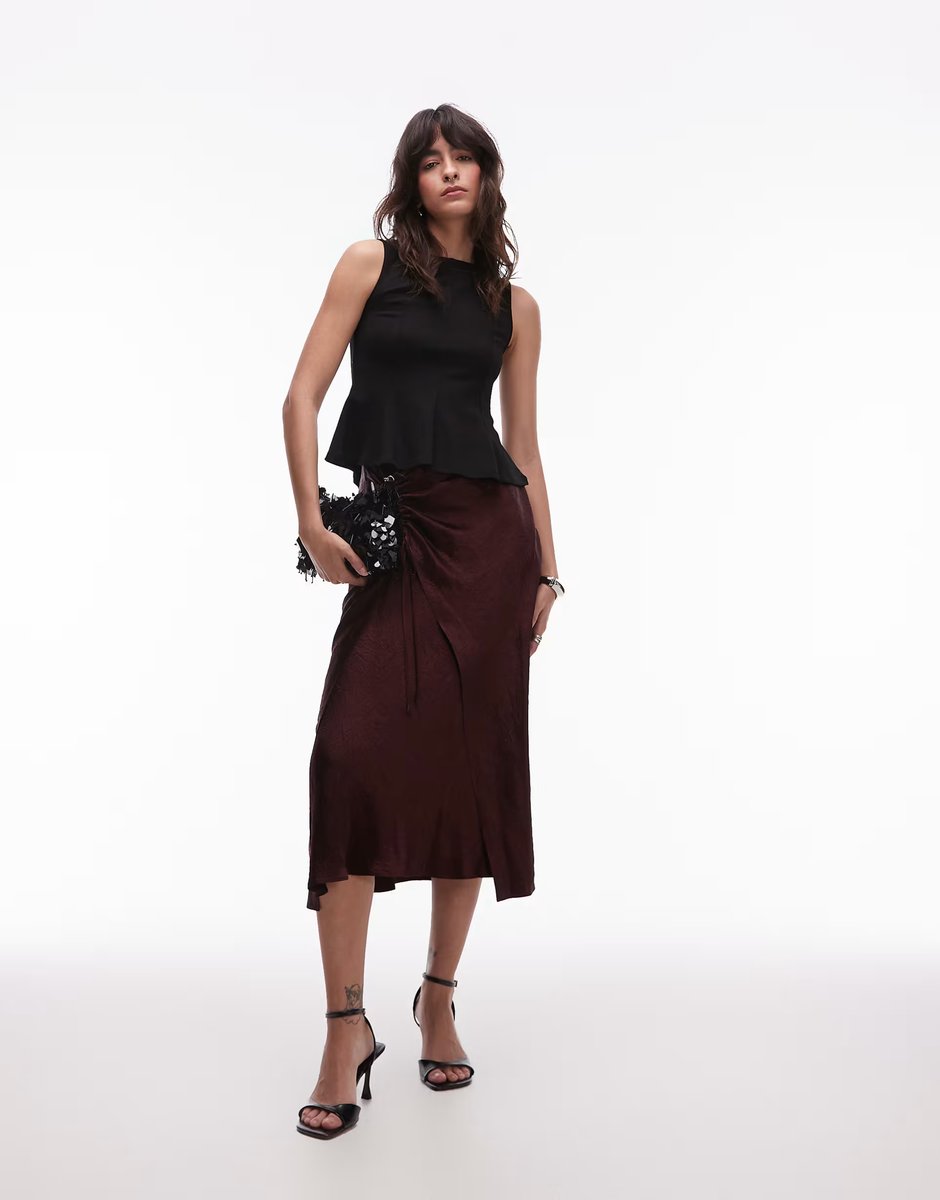ASOS & Other Stories textures satin wrap skirt in brown - 1
