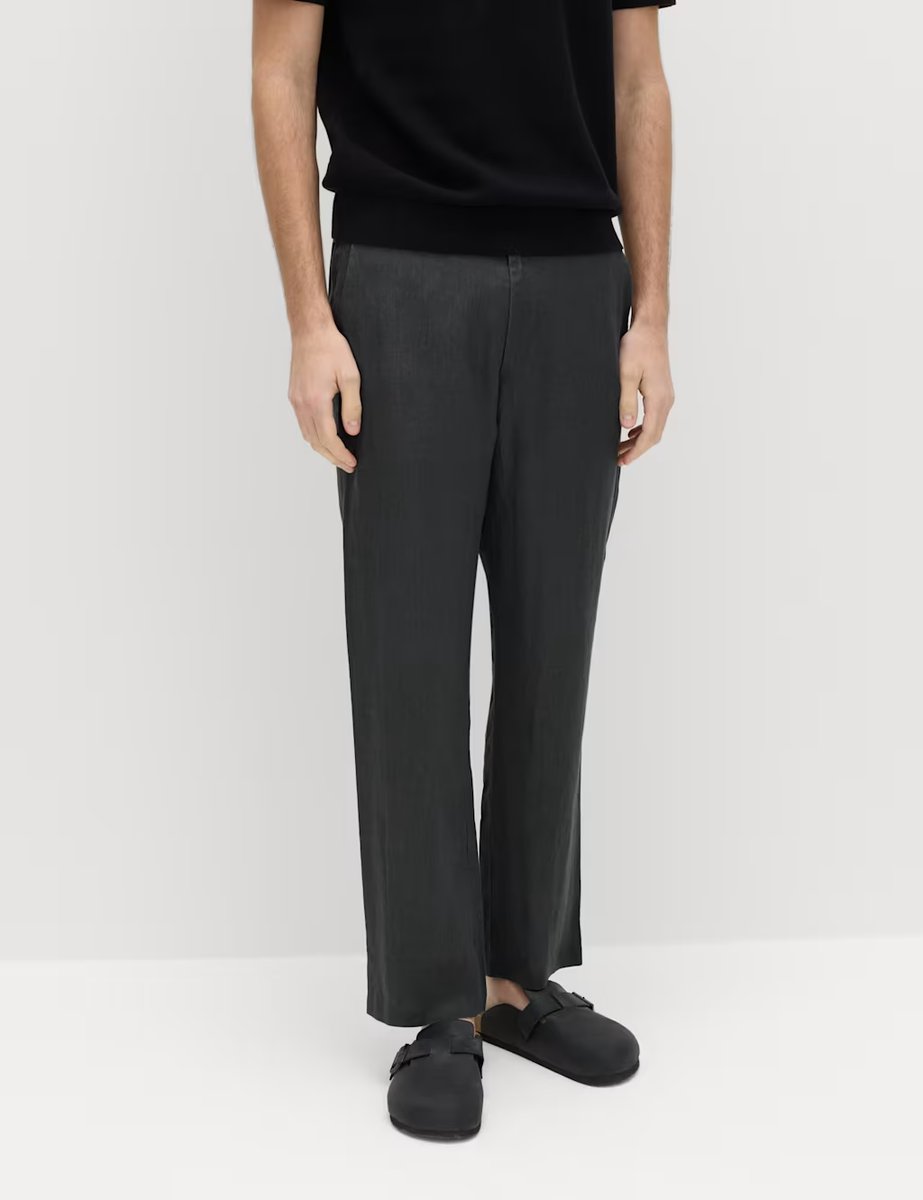 Marks & Spencer M&S Pure Linen Half- Elasticated Waist Trousers Dark Pewter - 2