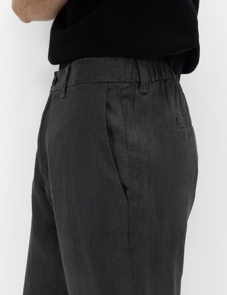 Marks & Spencer M&S Pure Linen Half- Elasticated Waist Trousers Dark Pewter - 3